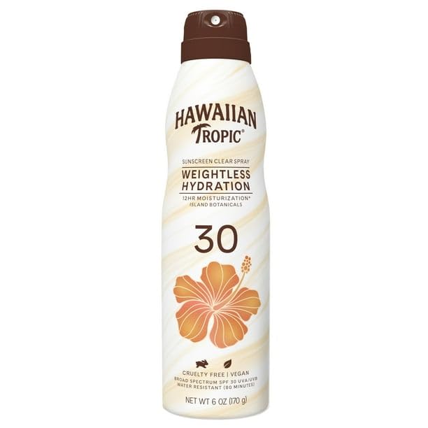 Tropic Weightless Hydration Clear Spray Sunscreen SPF 30 6oz With 12-Hour Moisturization LIGHTWEIGHT AND NON-GREASY ICONIC TROPIC SCENT