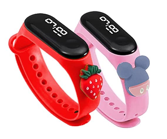 Truvic Creative Design Touch Button Digital led Waterproof Band/Watch Cartoon Band Type Mens Watch Womens Watch Boys Watch Girls Watch Combo Watch (Red, Baby Pink) (B0BNNFGBQB) Amazon Price History, Amazon Price Tracker