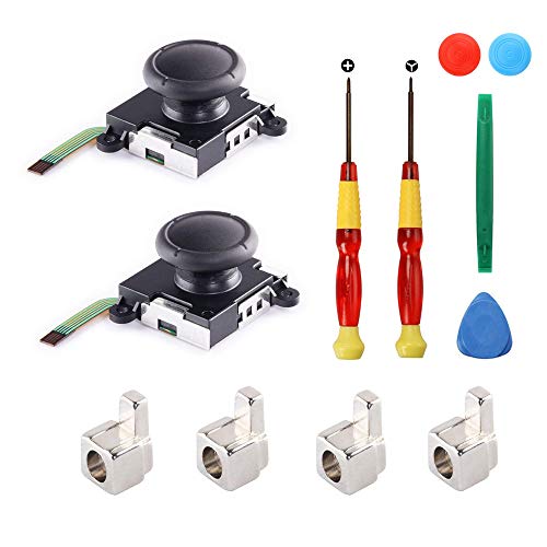 3D-Ersatz-Joystick für Nintendo Switch Joy-Con-Controller – inklusive 2 Joysticks + 4 Metallknöpfe + 1 blaue und 1 rote Schutzkappe +