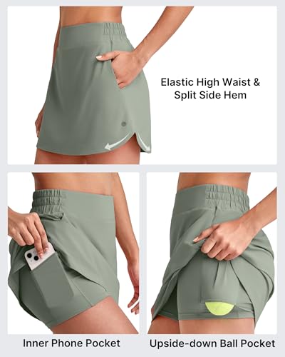 Image of G4Free A Line Golf Skirts for Women 15'' Elastic High Waisted Tennis Skorts Soft Casual Athletic Inner Shorts 4 Pockets