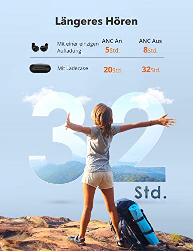 Active Noise Cancelling Kopfhörer Hybrid TaoTronics Bluetooth 5.1 Kopfhörer In Ear 32 Std. Spielzeit mit Single/Twin Modus Touch-Steuerung Typ-C Schnellladen Ladekoffer – Bild 3