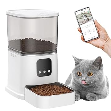 Alimentadores automáticos para gatos com controle de aplicativo – Dispensador de alimentos WiFi 2,4G, alimentador automático de 6L com gravador de voz, dispensador de petiscos para gatos e cães