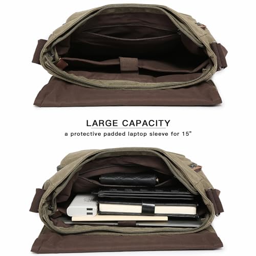 Large Vintage Canvas Messenger Shoulder Bag Travel Crossbody Purse Briefcase Business Bag for 15inch Laptop - Image 5