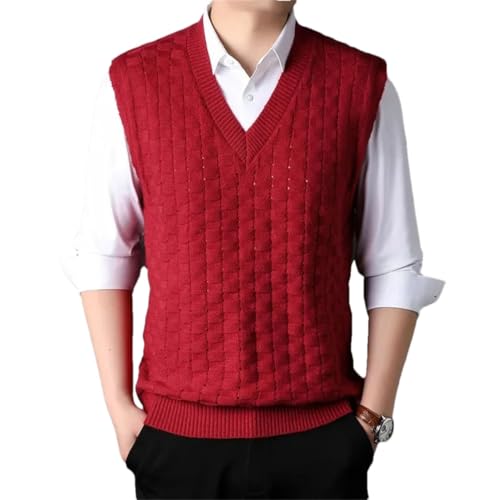 Men’S Thickened Argyle V-Neck Knitted Vest with Wide Shoulders Casual Sleeveless Base Sweater Pullover Tank Top