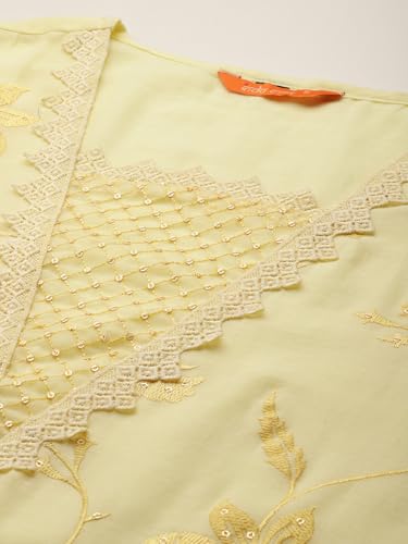 Image of INDO ERA Women's Embroidered Pure Cotton Straight Kurta & Pant with Dupatta Set (IEPND6082)