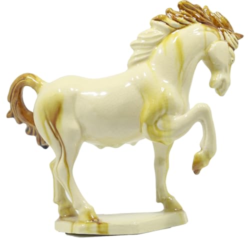 Ceramic Horse Sculpture -8 inch Hand Made -Tang Tri-Color Cultural Art Piece,Museum Collection Inspired Home and Office Decor (Ivory)