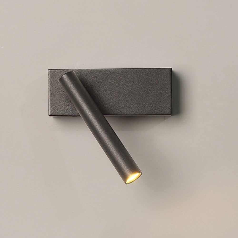 SYAXVOM Wall Lamp 350° Rotating Reading Spotlight Mounted Light Aluminum Hardwired LED Sconce with Switch On Off, 5W 3000K Adjustable Board Sconces for Bedside Hotel Desk,Svart