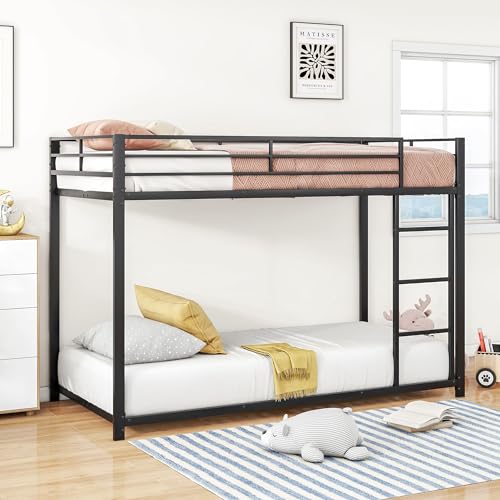 HYUB Litera de 90 x 200 cm con protección anticaída y somier de láminas de metal, literas de hierro en forma clásica, para niños y niñas, cama individual de hierro, color negro