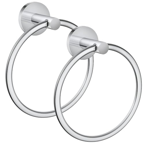 2 Pack Stainless Steel Suction Cup Towel Rings, No Drilling Required for Installation, Towel Rack, Suitable for Bathroom and Kitchen Storage (Silver)