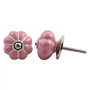 Indian-Shelf 2 Piece Pink Knobs -Ceramic Knobs for Cabinets - Solid Window Handle - 3.81 cm Drawer Pulls