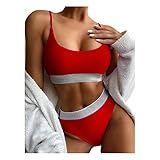 MOMBIY Damen Badeanzug Einfarbig Bronzierende Nähte Verstellbarer Riemen Lässiger Bikini sexy Dreipunkt-Badeanzug Charmanter Badeanzug mit geteilter Strandkleidung