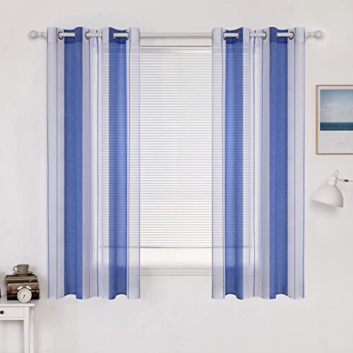 MIULEE Voile Gardinen Blau-Weiß mit Ösen 2er Set 140x175 cm – Ansicht 1