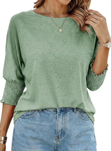 Dokotoo Spring Tops for Women 2026 Summer Womens Tops Blouses Outfits Fashion Trendy Plus Size Tops Beach Vacation Clothes Women's Clothing 3/4 Length Sleeve Dressy Casual Business Teacher Tshirts