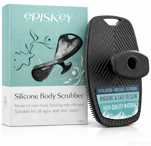 Episkey Silicone Body Scrubber for Bath, Soft Exfoliating Shower Scrubber with Lather Boosting Bristles & Ergonomic Non-Slip Handle, Hygienic Body Exfoliator for Men & Women