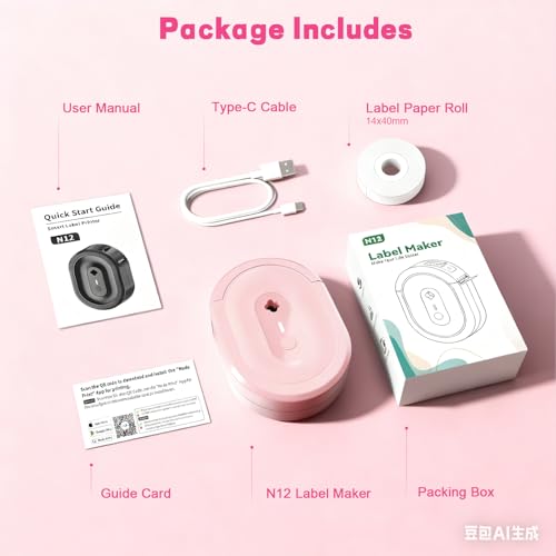 Image of Label Maker Machine with 1 Tape N12 Bluetooth Label Printer, Pink