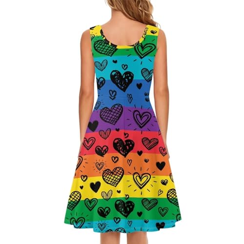 Image of TOADDITDO Women's Sleeveless O Neck Beach A-Line Party Coctail Tank Dresses Flared Sundress