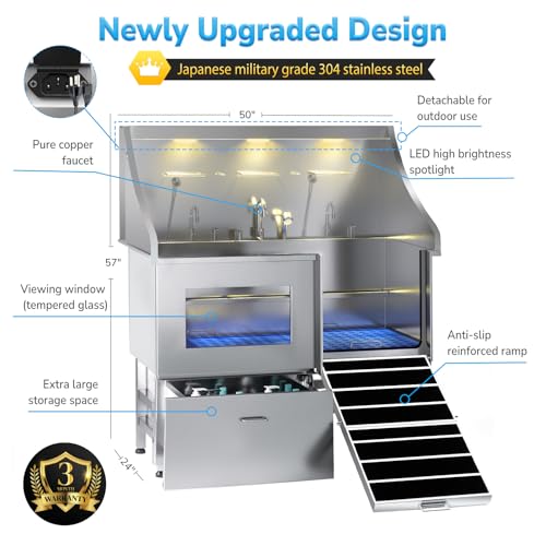 Dog-Washing-Station-LED-Professional-Stainless-Steel-Dog-Bathing-Station-Dog-Bathtub-for-Large-Medium-Small-Dog-Dog-Grooming-Tub-with-Window-Ramp-Drawer-Floor-Grate-Fauct-Right-RAMP-50 Dog Washing Station LED Professional Stainless Steel Dog Bathing Station Dog Bathtub for Large Medium Small Dog Dog Grooming Tub with Window Ramp Drawer Floor Grate Fauct Right RAMP 50