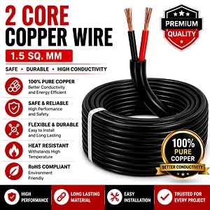 Image of BUNDE 2 Core 1.5 sq mm Copper Flexible Wire | Heavy Duty PVC Insulated Electrical Cable | High Conductivity Multi-Strand Wire for Home Wiring, Inverter, Appliances (30 METERS)