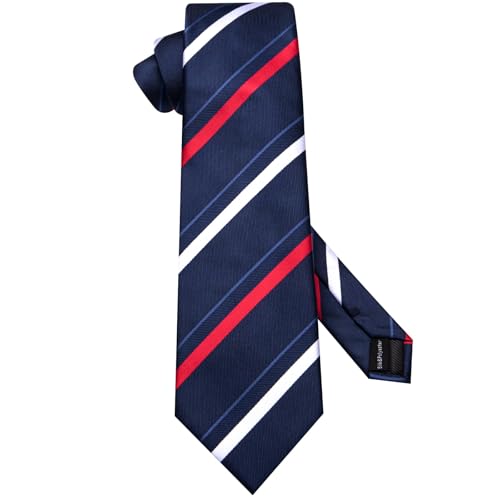 Image of Hi-Tie 70 inches Ties for Men Silk Extra Long Necktie and Pocket Square Cufflinks Set Men Big and Tall Tie Business