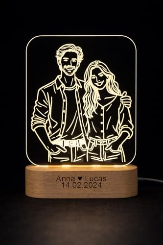 B BachVibes Lámpara Personalizada ilustrada con Foto y Luz Nocturna 3D - Regalo Original para Aniversario, San Valentín y Cumpleaños - Ideal Parejas, Amigos y Familia (Blanco calido)
