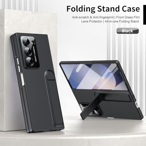 Image of amazon basics for Samsung Galaxy Z Fold 6 Case with Kickstand, [Compatible with Magsafe], Integrated Hinge Protection, Slim Fit Back Cover - Black