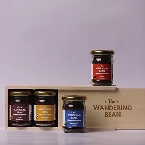 The Wandering Bean Coffee Hamper | Best Birthday Gift – A Set of 4 Assorted Coffees (Nutty Hazelnut, Classic Cappuccino, Creamy Caramel & Choco – Orange 40g X 4 Jars)