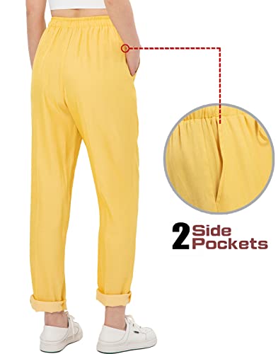 Bonnorth Women's Flowy Tencel Drawstring Elastic Waist Casual High Waisted Cropped Pants with Pockets3