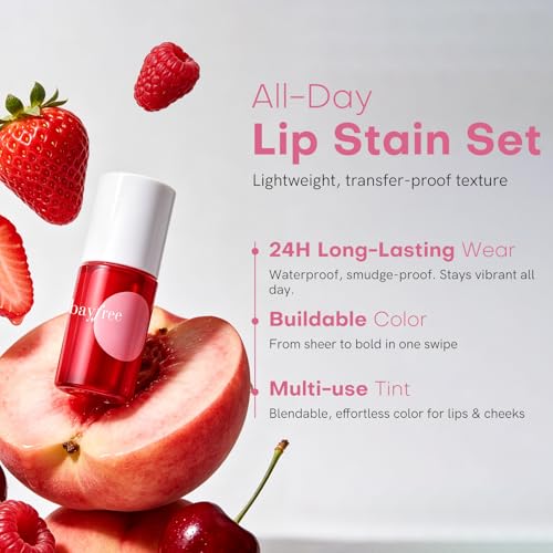 Image of bayfree Lip Tint Stain Set, 7 PCS Lip Stain Long Lasting Waterproof, Hydrating Non-Sticky Liquid Blush & Water Tint, Transfer-Proof, High Pigment Matte Finish,Vegan Korean Makeup Set (fruit land)