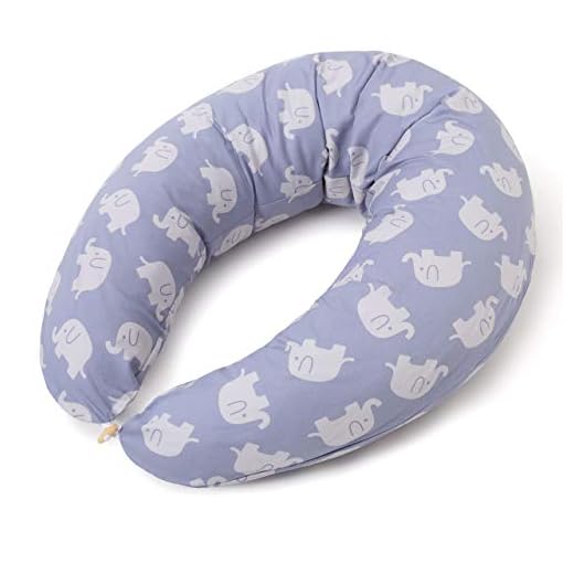 Lumaland Almohada de Lactancia Almohada para el Embarazo Almohada para Dormir Lateral con Funda de algodón 100% 190 x 150 x 37 x 20 cm - Elefantes Azules