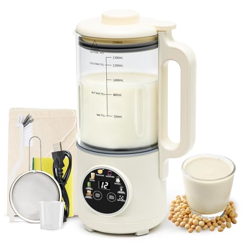 8-in-1 Nut Milk Maker 50oz Glass Soy Almond Oat Milk Machine with 20-Blades Delay Start Constant Temperature Self-Cleaning Overheat Protection Recipe Included