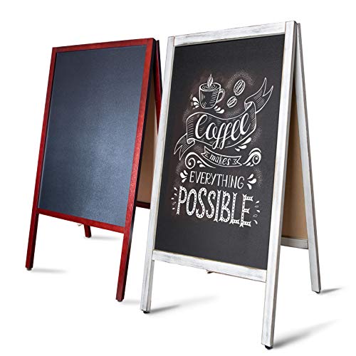 Tope para clientes, marco de madera, pizarra de tiza para restaurante, etc. – doble cara y resistente al viento – color Blanco 81 (H) x 50,8 (B) x 4,5 (T) cm