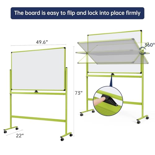 Image of Large Dry-Erase Rolling Magnetic Whiteboard - 48 x 32 Inches Dry Erase Board with Stand Height Adjust Double Sides Mobile White Board Easel on Wheels with 25 Sheets Paper Pad Office, Home & Classroom