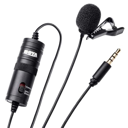 Image of BOYA by-M1 Omnidirectional Lavalier Condenser Microphone with 20ft Audio Cable for Vlog, Video, YouTube for Smartphones, Mac, PC, Tablet, Camera (Black)