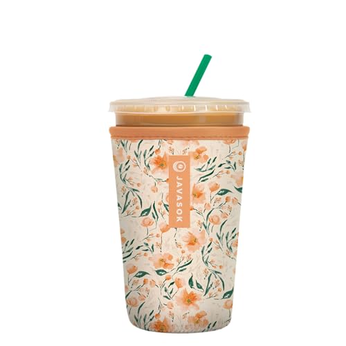 Sok It JavaSok Iced Coffee & Cold Soda Insulated Neoprene Cup Sleeve (Blush Blossoms, Medium: 22-28oz)
