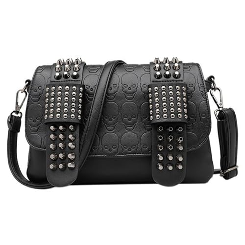 Sac de messager crâne clouté gothique punk vegan pour femme