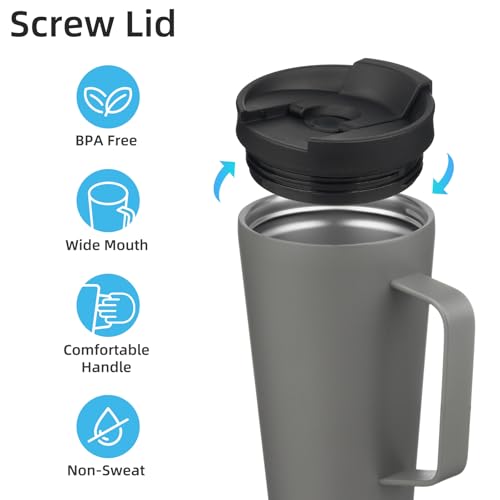 Image of Konokyo 18 oz Insulated Tumbler with Handle & Straw, Stainless Steel Mug