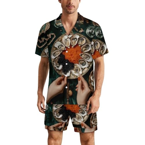 Oysters Seafood Cuisine Mens Pajamas Set Short Sleeve Sleepwear Summer Pjs Sets 2 Piece Loungewear Nightwear