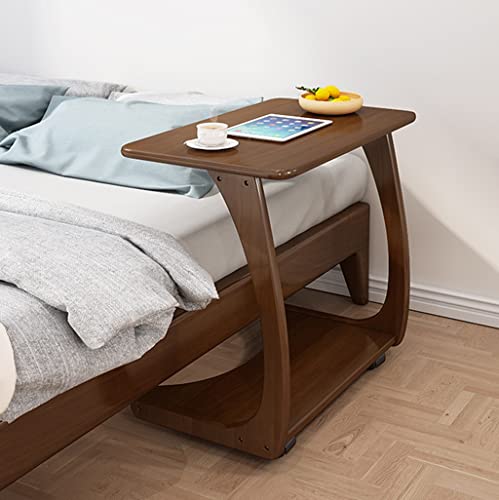 Czdyuf Rubber Solid Wood Sofa Side Table Removable C-Shaped Bedside Bedside Table Living Room With Wheels Small Coffee Table (Color : Original Wood Color, Size : 40 * 60 * 63Cm) #TOP4