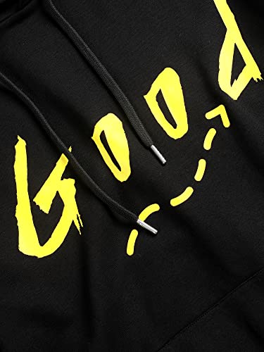 Zaful Men's Drawstring Hooded Sweatshirt Unisex Long Sleeve Graphic Print Hoodies Sweatshirts Casual Pullover(Medium,Black) #TOP3