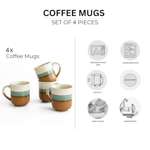 Image of ExclusiveLane 'Zen Garden' Ceramic Coffee Mugs Set of 4 (Set of 4, Each Cup : 330 ml, Microwave & Dishwasher Safe, Hand-Glazed) |Ceramic Mugs for Coffee Cup Tea Mug & Cup Mugs for Milk