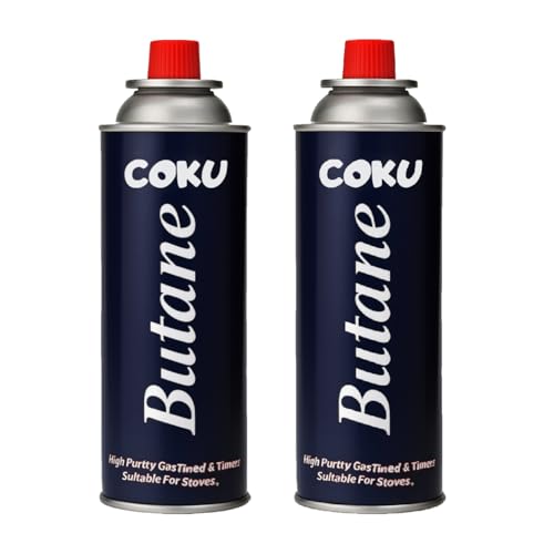 Image of Coku Butane Gas Refill Canisters 2 x 250g- Portable Butane Fuel for Camping Stove, Gas Burner, BBQ, Kitchen, Outdoor Cooking, Travel & Picnic - Compatible with Butane Gas Stove