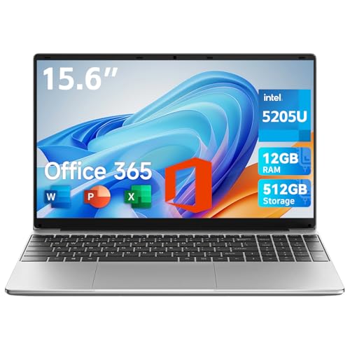 jumper 15.6 inch Laptop with Office 365, 12GB RAM 512GB Storage Notebook, HD Display Laptops, Celeron Processor, Keyboard Film UK, 5000mAh Battery, Suitable for Business and Students