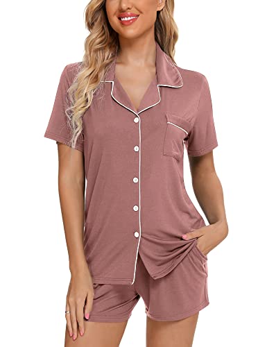 Image of Anjue Womens Pajamas Set Short Sleeve Button Down Soft Pj Sets S-XXL | V neck,Pyjamas,Modal,Wedding,Pijamas de mujer,Bridal party,Viscose,Knit,Cute,Lounge,Lightweight,Nursing,Holidays