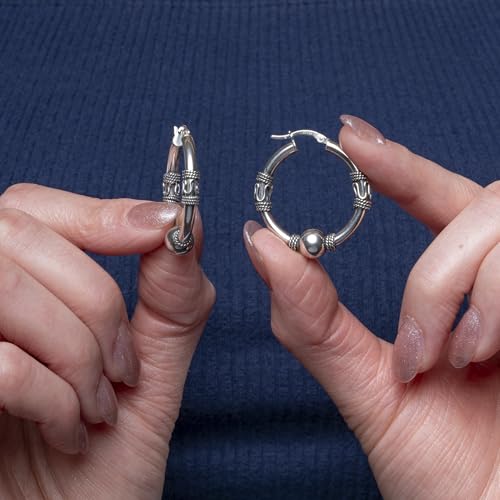 Amazon Essentials Women’s 925 Sterling Silver Balinese Beaded Hoop Earrings Hypoallergenic Lightweight Jewelry, Medium Size 29mm3