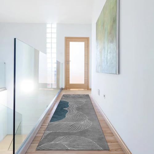 Alfombra de pasillo antideslizante lavable con diseño moderno abstracto gris 6