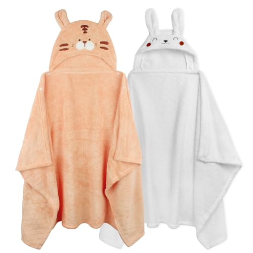 Image of FUBANRAY Toddler Towels with Hood Kids Hooded Bath Towel Baby Hooded Towel for Toddlers 0-5 Years, 2-Pack Absorbent Soft Toddler Bath Towel Kids Bath Baby Towels with Hood Thick 50'' x 32'' Large