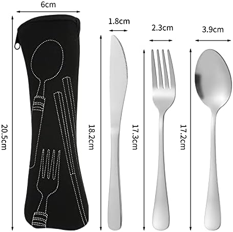 AMOLEY 2 Person Camping Cutlery, Stainless Steel Cutlery Set with Bag, 6-piece Camping Set with Bag for Outdoor Travel Picnic Office School Lunch Box