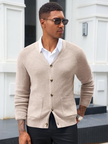 Runcati Men's Cardigan Sweater V Neck Long Sleeve Casul Cardigan Button Down Knitted Sweaters with Pockets2