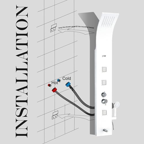 Image of JAAZ | Imperial White Shower Panel Tower System | 3 Body Jets, Tub Spout & Hand Shower with 3 Modes | Adjustable Knobs | Bathroom Shower Set