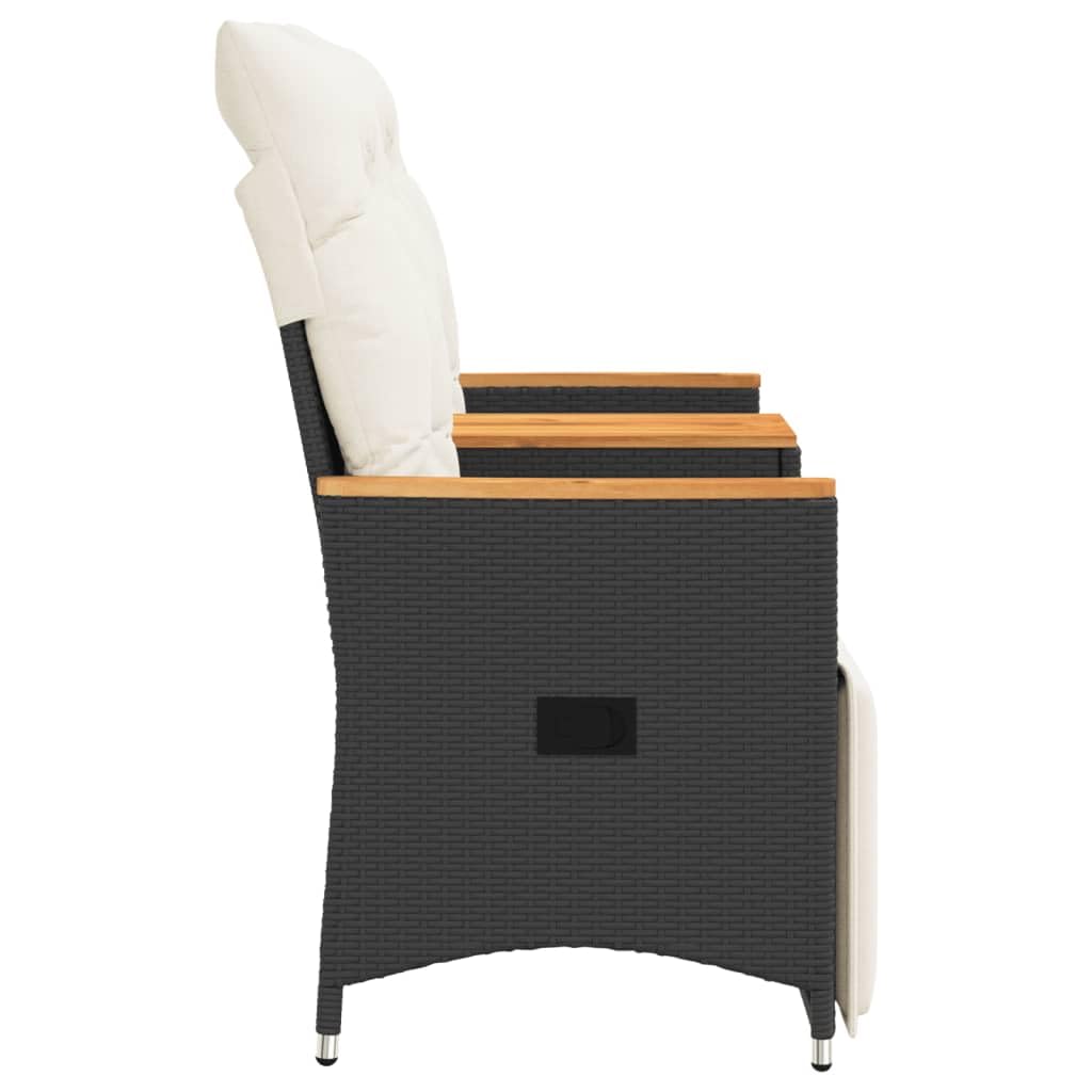 Divano da Giardino Reclinabile 2 Posti con Tavolino Rattan Nero